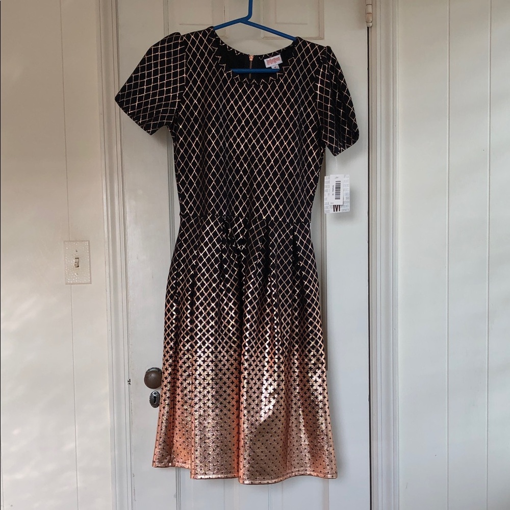 LuLaRoe Black to Rose Gold Metallic Midi Dress